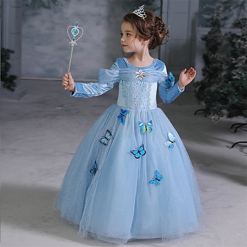 

Princess Cinderella Elsa Cosplay Costume Flower Girl Dress Girls' Movie Cosplay A-Line Slip Dresses Vacation Dress Blue Dress Christmas Halloween Carnival Tulle Cotton Polyster