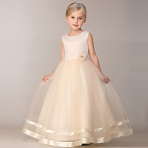 

Princess Knee Length Party / Pageant Flower Girl Dresses - Polyester / Tulle Sleeveless Jewel Neck with Petal