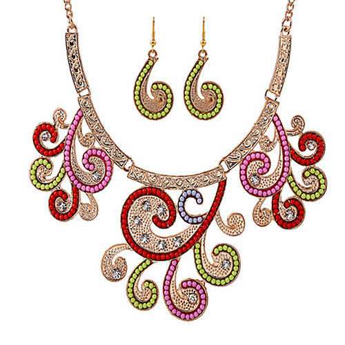 

Women's Resin Necklace Vintage Style Flower Boho Earrings Jewelry Rainbow For Party 1 set