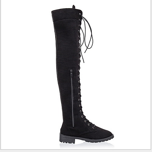 

Women's Boots Knee High Boots Flat Heel Round Toe PU Knee High Boots Fall & Winter Black