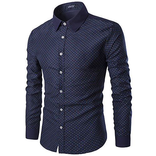 

Men's Shirt Other Prints Polka Dot Print Long Sleeve Casual Tops Basic Casual Wine Navy Blue