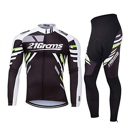 

21Grams Men's Long Sleeve Cycling Jersey with Tights Winter Spandex Polyester Black Bike Clothing Suit Thermal / Warm Breathable Quick Dry Anatomic Design Reflective Strips Sports Graphic Mountain