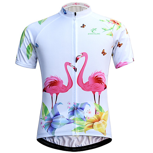 

JESOCYCLING Flamingo Women's Short Sleeve Cycling Jersey - White Bike Jersey Breathable Quick Dry Anatomic Design Sports 100% Polyester Mountain Bike MTB Road Bike Cycling Clothing Apparel / Stretchy