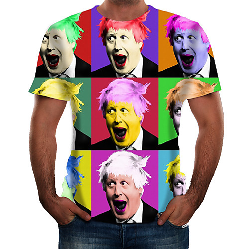

Men's T shirt Portrait Plus Size Short Sleeve Daily Tops Basic Rainbow