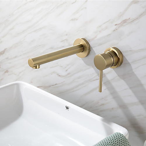 

Bathroom Sink Faucet - Widespread Brushed Gold Wall Mounted Single Handle Two HolesBath Taps