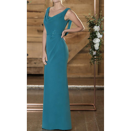 

Sheath / Column Mother of the Bride Dress See Through Scoop Neck Floor Length Chiffon Sleeveless with Lace 2021