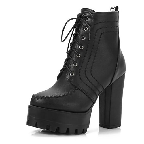 

Women's Boots Chunky Heel Round Toe PU Mid-Calf Boots Fall & Winter Black / White / Green