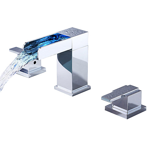 

Bathroom Sink Faucet - LED / Waterfall Chrome Widespread Two Handles Three HolesBath Taps