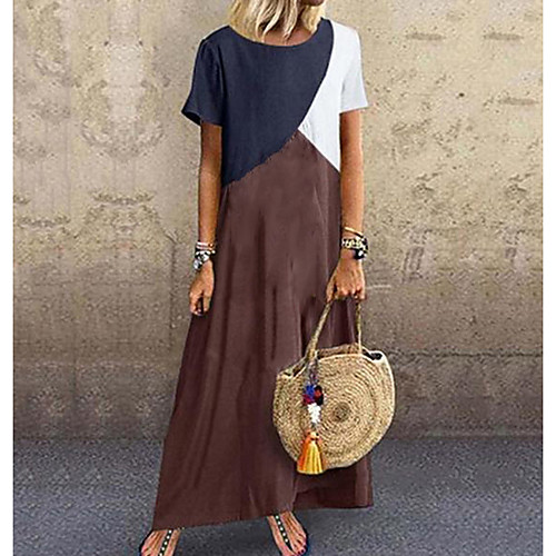 

Women's Maxi T Shirt Dress - Short Sleeve Color Block Patchwork Spring & Summer Casual 2020 Purple Green Brown Gray S M L XL XXL XXXL XXXXL XXXXXL