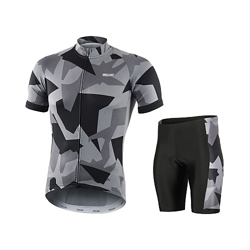 

Arsuxeo Camo / Camouflage Men's Short Sleeve Cycling Jersey with Shorts - Grey White Red Bike Clothing Suit Breathable Quick Dry Anatomic Design Sports Polyester Spandex Mountain Bike MTB Road Bike