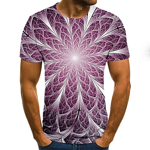 

Men's T shirt Graphic Color Block 3D Plus Size Print Short Sleeve Daily Tops Basic Exaggerated Purple