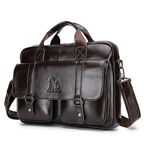 

Men's Zipper Cowhide Top Handle Bag Solid Color Black / Coffee