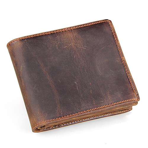 

Men's Cowhide Wallet Solid Color Dark Brown