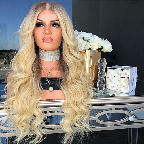 

Synthetic Wig Body Wave Middle Part Wig Blonde Long Light Blonde Synthetic Hair 26 inch Women's Women Blonde
