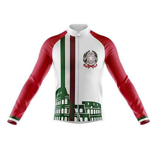 

21Grams Italy National Flag Men's Long Sleeve Cycling Jersey - Red / White Bike Jersey Top Thermal / Warm UV Resistant Breathable Sports Winter Fleece 100% Polyester Mountain Bike MTB Road Bike