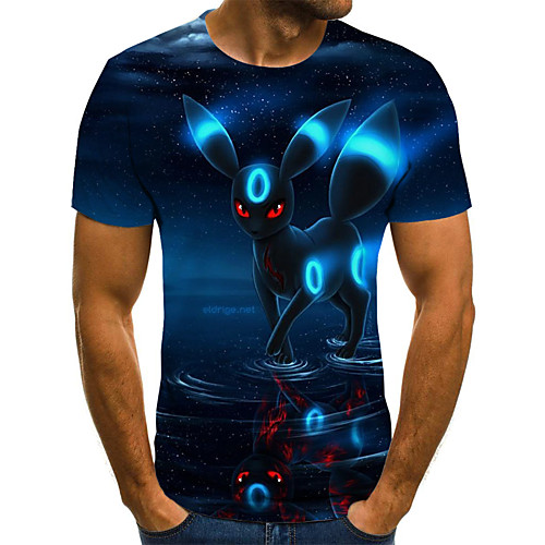 

Men's Plus Size Geometric 3D Fantastic Beasts Pleated Print T-shirt Street chic Weekend Round Neck Blue / Short Sleeve / Animal