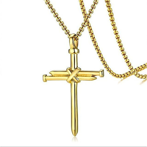 

Men's Pendant Necklace Geometrical Cross Fashion Titanium Steel Black Gold Silver 60 cm Necklace Jewelry 1pc For Daily Holiday