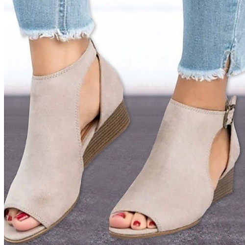 

Women's Sandals Wedge Sandals Summer Wedge Heel Peep Toe Daily Solid Colored Suede Black / Brown / Beige