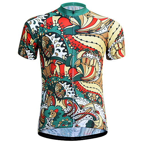 

JESOCYCLING Floral Botanical Men's Short Sleeve Cycling Jersey - Green Bike Jersey Breathable Quick Dry Anatomic Design Sports 100% Polyester Mountain Bike MTB Road Bike Cycling Clothing Apparel