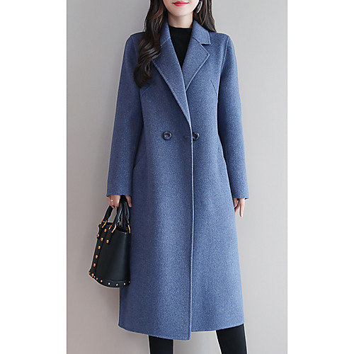 

Women's Daily Basic Fall & Winter Regular Coat, Solid Colored Straight Collar Long Sleeve Acrylic / Wool Blend Black / Blue / Camel