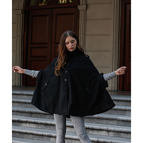 

Women's Solid Colored Oversized Basic Fall & Winter Cloak / Capes Regular Daily Long Sleeve Polyester Coat Tops Black
