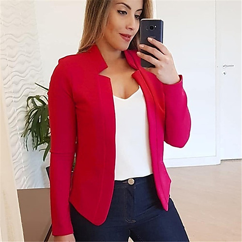 

Women's Daily / Work Basic Fall / Fall & Winter Short Jacket, Solid Colored V Neck / Stand Long Sleeve Polyester / Spandex Patchwork Black / White / Blushing Pink