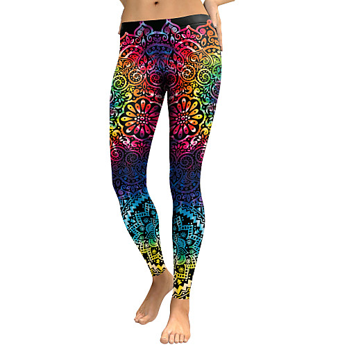 

Women's Sporty Comfort Skinny Gym Yoga Leggings Pants Patterned Flower Full Length Print High Waist Rainbow