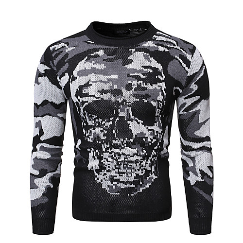 

Men's Camouflage Pullover Long Sleeve Sweater Cardigans Crew Neck Black Gray