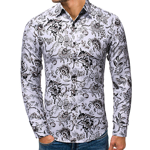 

Men's Shirt Floral Print Long Sleeve Daily Tops Streetwear White