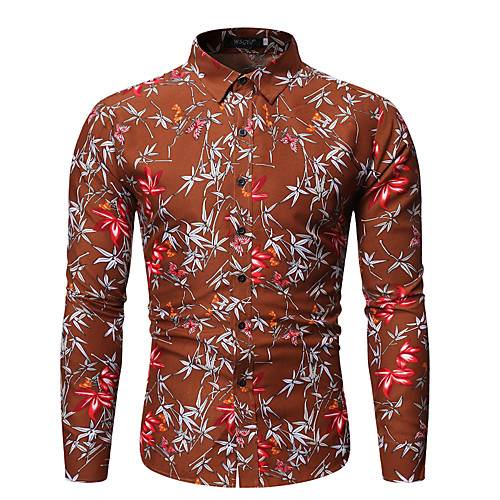 

Men's Shirt Other Prints Graphic Long Sleeve Daily Tops Black Light Brown