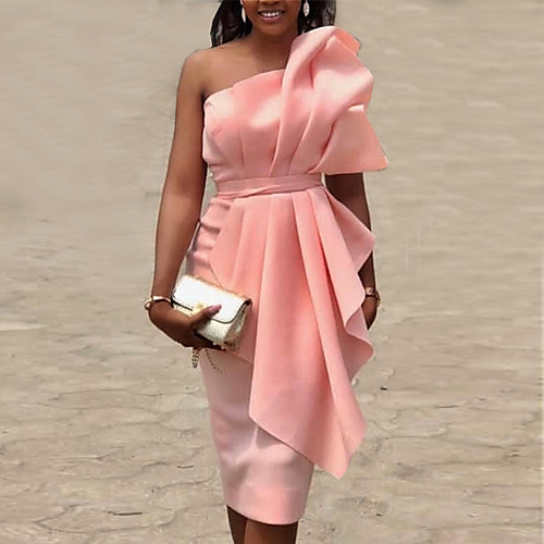 

Women's Sheath Dress - Sleeveless Solid Colored Strapless Slim Blushing Pink S M L XL XXL