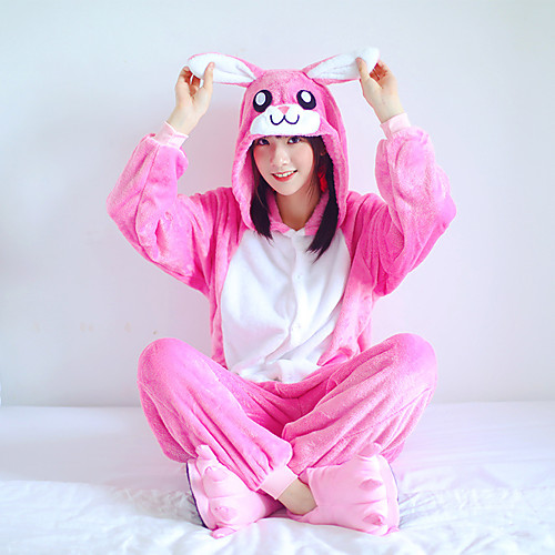 

Adults' Kigurumi Pajamas Rabbit Bunny Onesie Pajamas Flannelette Pink Cosplay For Men and Women Animal Sleepwear Cartoon Festival / Holiday Costumes / Leotard / Onesie