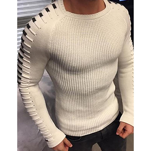 

Men's Striped Pullover Long Sleeve Sweater Cardigans Round Neck White Black Green