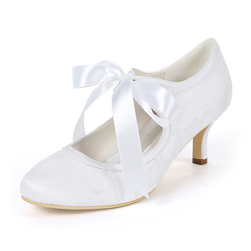 

Women's Wedding Shoes Lace up Plus Size Stiletto Heel Round Toe Sweet Wedding Party & Evening Lace Imitation Pearl Ribbon Tie Floral White Light Purple Blue