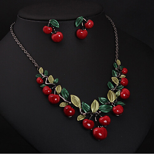 

Women's Resin Necklace Geometrical Cherry Stylish Earrings Jewelry Gold For Party 1 set