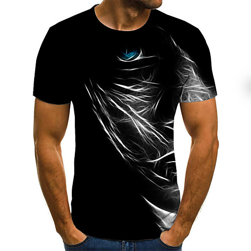

Men's Plus Size Graphic Eye Pleated Print T-shirt Street chic Weekend Round Neck Black / Summer / Short Sleeve