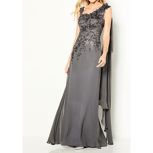 

Sheath / Column Elegant Formal Evening Dress Y Neck Sleeveless Floor Length Chiffon Lace with Appliques 2021