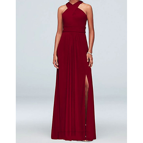 

A-Line Halter Neck Floor Length Chiffon Bridesmaid Dress with Split Front / Ruching