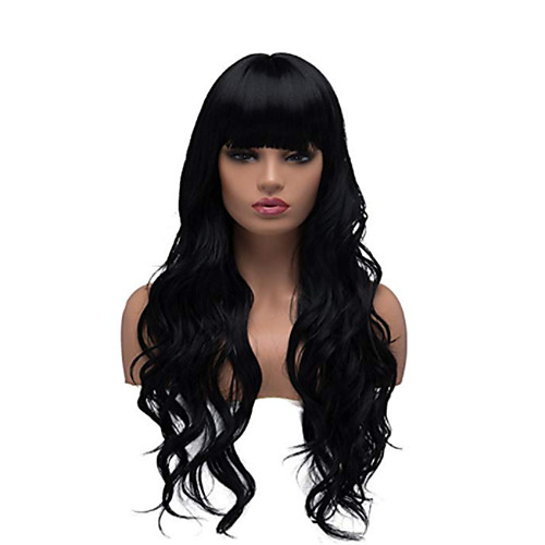 

Synthetic Wig Deep Wave Middle Part Wig Long Natural Black Synthetic Hair 28 inch Women's Women Black