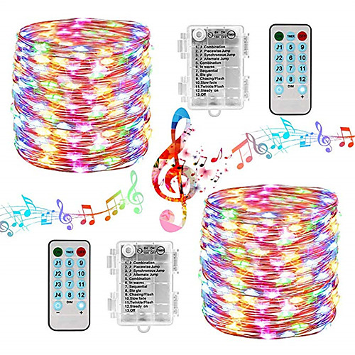 

200 LED Fairy Lights - Sound Activated Battery Operated String Lights - 2 Pack Waterproof Fairy String Lights with Remote Timer for Bedroom Wedding Festival Indoor Outdoor Decor