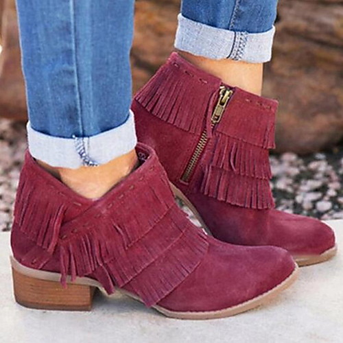 

Women's Boots Low Heel Round Toe Suede Booties / Ankle Boots Summer Black / Burgundy / Khaki