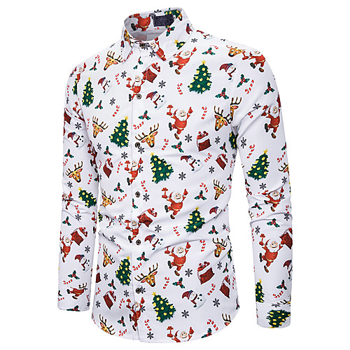 

Men's Party Shirt Cartoon Print Long Sleeve Regular Fit Tops Basic Classic Collar White