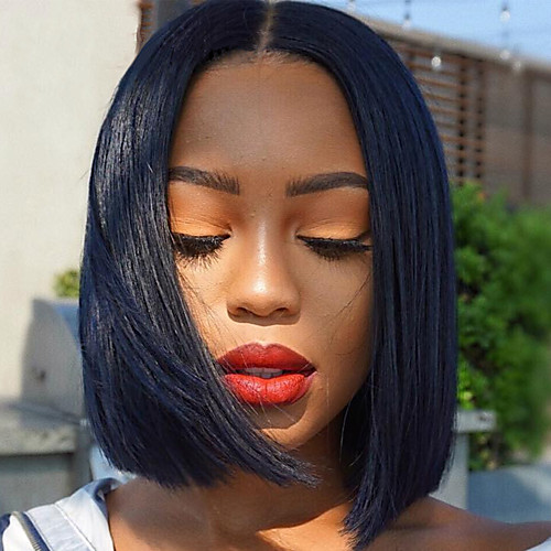 

Human Hair 4x13 Closure Wig Bob Short Bob Deep Parting style Brazilian Hair Natural Straight Natural Wig 130% Density Free Shipping with Baby Hair Natural Hairline African American Wig For Black