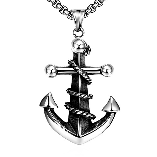 

Men's Pendant Necklace Geometrical Anchor Fashion Titanium Steel Silver 60 cm Necklace Jewelry 1pc For Daily Holiday