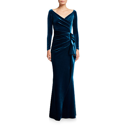

Mermaid / Trumpet Elegant Formal Evening Dress V Neck Long Sleeve Floor Length Velvet with Draping 2021
