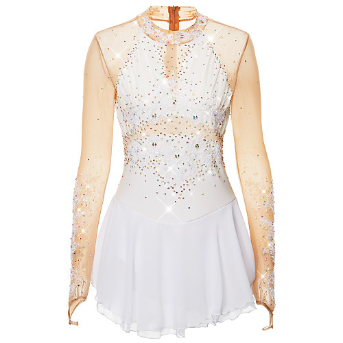 

21Grams Figure Skating Dress Women's Girls' Ice Skating Dress White Black Yellow Spandex Stretch Yarn High Elasticity Competition Skating Wear Handmade Embossed Fashion Long Sleeve Ice Skating Winter