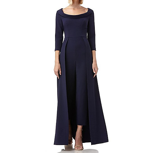 

Pantsuit / Jumpsuit Mother of the Bride Dress Jumpsuits Scoop Neck Floor Length Jersey 3/4 Length Sleeve with Tier 2020 / Bell Sleeve