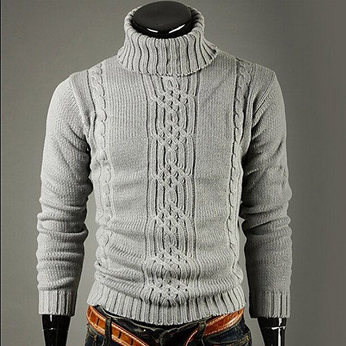

Men's Solid Colored Pullover Long Sleeve Sweater Cardigans Turtleneck Light gray Dark Gray