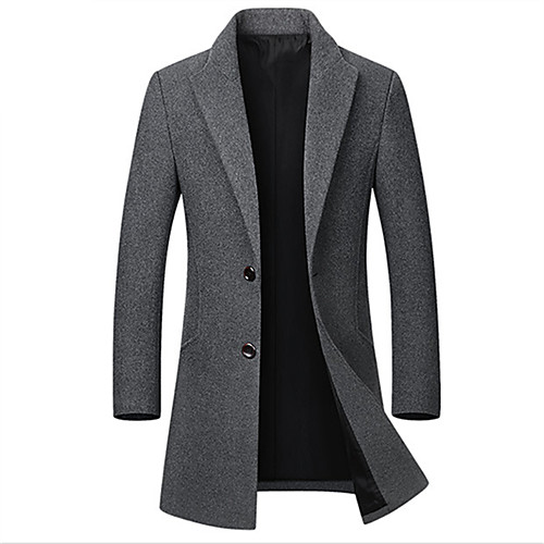 

Men's Overcoat Solid Colored Basic Fall Notch lapel collar Coat Long Daily Long Sleeve Wool Coat Tops Black