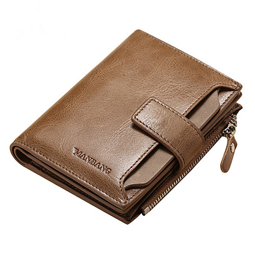 

Men's Bags Cowhide Wallet Sequin Solid Color Daily Black Khaki Brown Coffee
